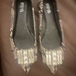 Michael Kors Michelle snake skin embellish gem point toe flats 5.5